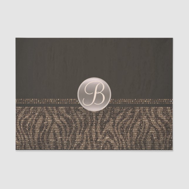 Brown Gold Zebra Sparkle Glam Monogram Initial Tissue Paper (Front)