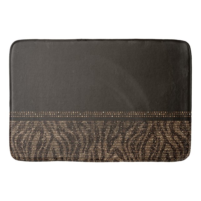 Brown Gold Zebra Wild Animal Print Exotic Glam Bath Mat (Front)