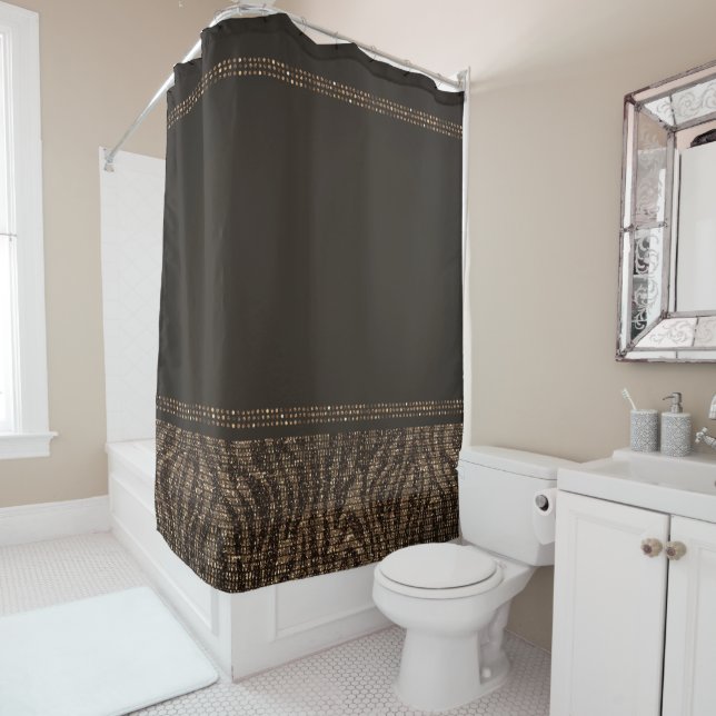 Brown & Gold Zebra Wild Animal Print Exotic Glam Shower Curtain (In Situ)