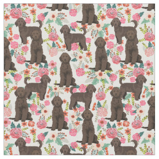 Brown Golden Doodle vintage florals cream Fabric