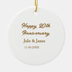 Brown golden happy 20th anniversary name datsimple ceramic tree decoration
