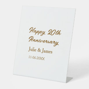 Brown golden happy 20th anniversary name datsimple pedestal sign
