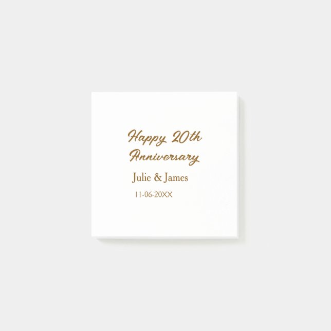 Brown golden happy 20th anniversary name datsimple post-it notes (Front)
