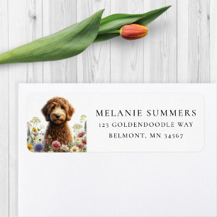 Brown Goldendoodle Wildflower Return Address Label