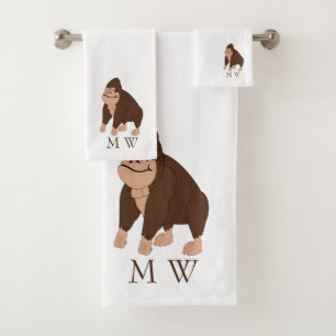 Brown Gorilla Design Monogrammed Bath Towel Set