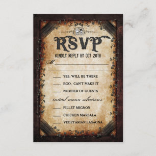 Brown Gothic Halloween Skeleton Matching MENU RSVP Invitation