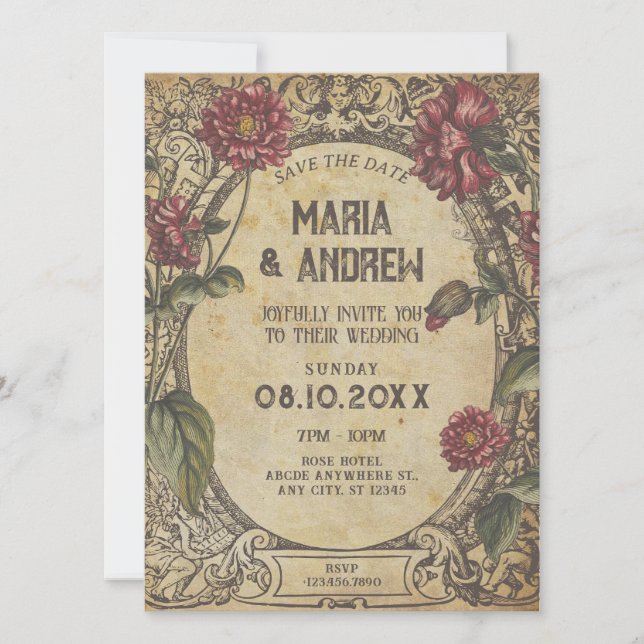 Brown gothic Vintage Classic Wedding Save The Date (Front)