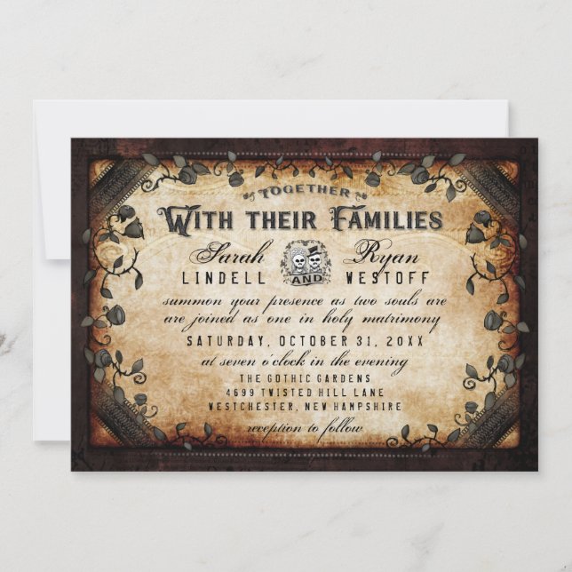 Brown Gothic Wedding Together With RECEPTION INFO Invitation (Front)