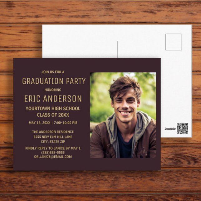Brown Graduation Party Photo Postcard (Brown graduation party photo invitation)