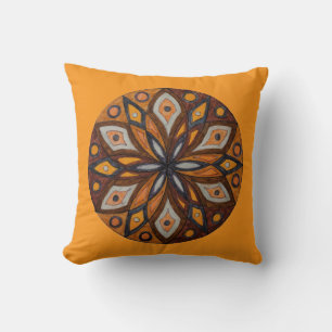 Brown/Gray Starburst Mandala Throw Pillow