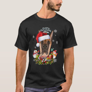 Brown Great Dane Dog Face Christmas Santa Hat Men T-Shirt