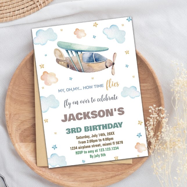 Brown Green Aeroplane Birthday Invitations (Brown Green Airplane Birthday Invitations)