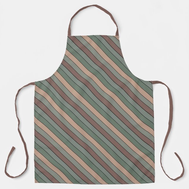 Brown Green And Black Stripes On Watercolor Paper Apron (Front)