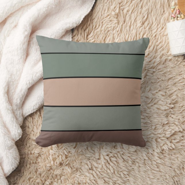 Brown Green And Black Stripes On Watercolor Paper Cushion (Blanket)