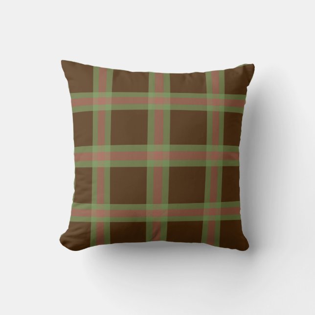 Brown Green And Pink Plaid Throw Pillow (Front)