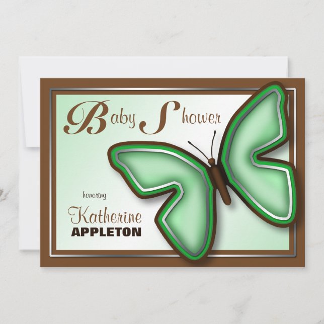 Brown & Green Butterfly Baby Shower Invitations (Front)