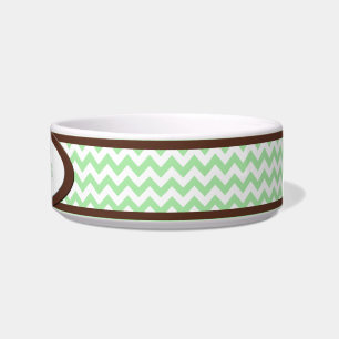 Brown & Green Chevron Personalised Cat Bowl