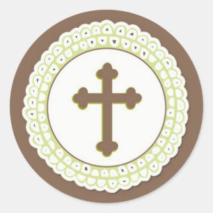 Brown/Green Cross Round Sticker