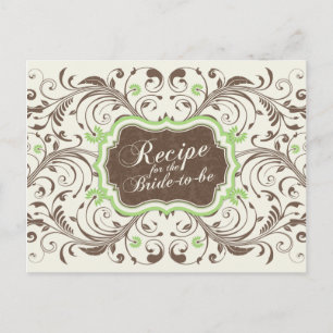 Brown Green Floral Recipe Card for the Bride