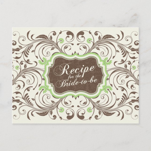 Brown Green Floral Recipe Card for the Bride (Front)