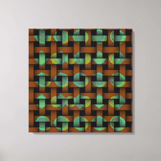 Brown Green Geometric Tribal Art Circle Weave Canvas Print (Front)