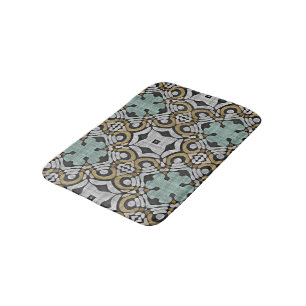 Brown Green Grey Hip Ornate Art Motif Bath Mat