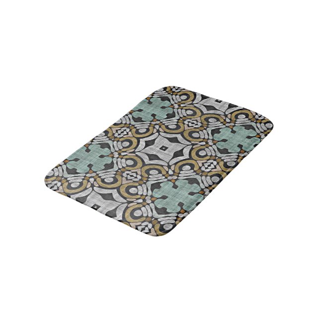 Brown Green Grey Hip Ornate Art Motif Bath Mat (Angled)