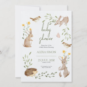 Brown Green Illustrated Baby Shower Invitation