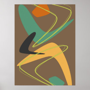 Brown Green Modern Mid Century Abstract Vintage Poster