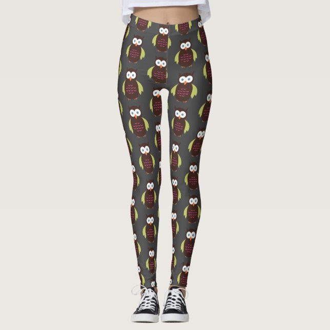 Brown & Green Owl Leggings (Front)