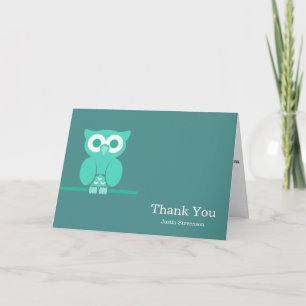 Brown Green Owl Thank You Card