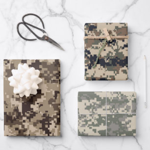 Brown & Green Pixel Camo Camouflage Wrapping Paper Sheet