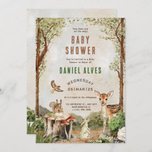 Brown Green Watercolor Baby Shower Invitation