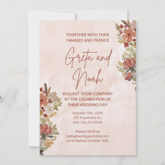 Brown Green Watercolor Floral Wedding Invitation
