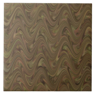 Brown Green Wavy Abstract Pattern Tile