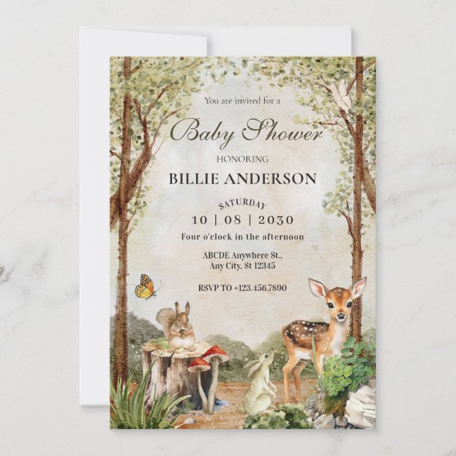 BROWN GREEN WOOD WILDLIFE NATURE Baby Shower Invitation (Front)