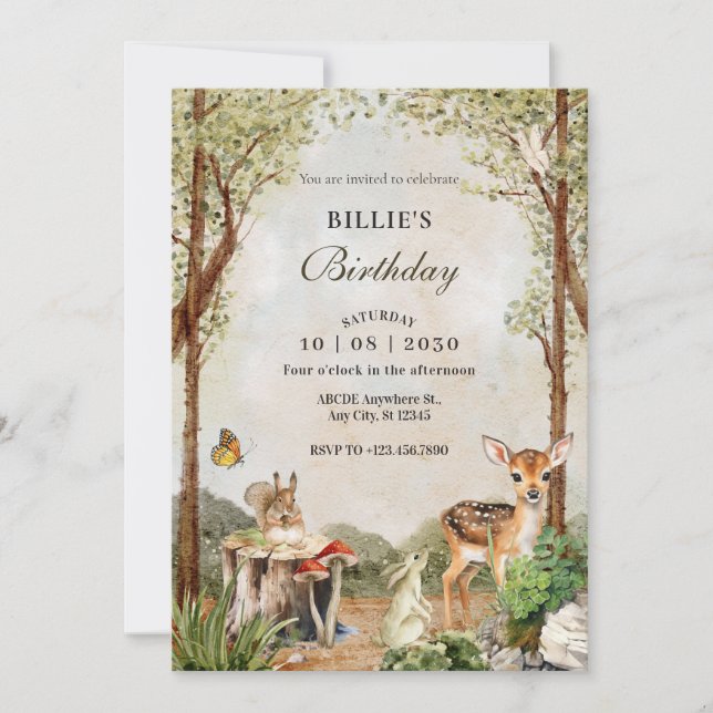 BROWN GREEN WOOD WILDLIFE NATURE Birthday Invitation (Front)