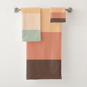 Brown, green, yellow and orange stripes bath towel set