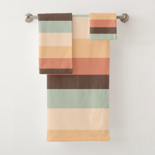Brown, green, yellow and orange stripes bath towel set