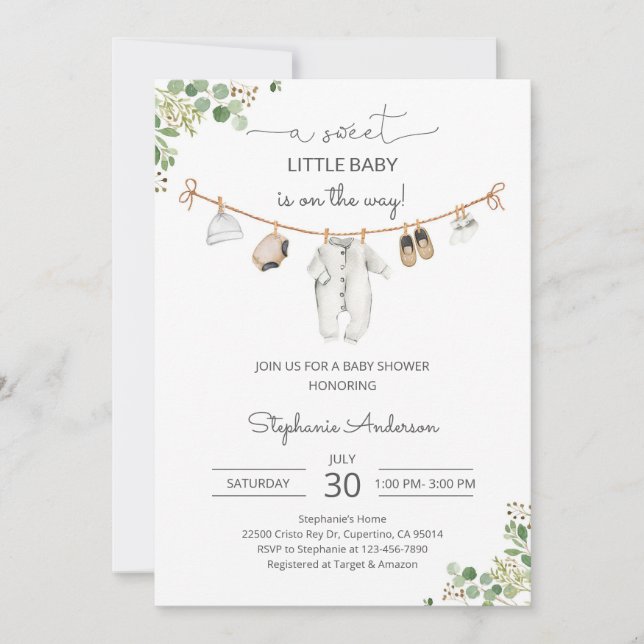 Brown Greenery Baby Shower Invitation (Front)