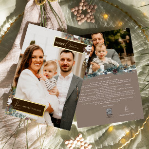 Brown Greenery Vintage Christmas Family Portrait
