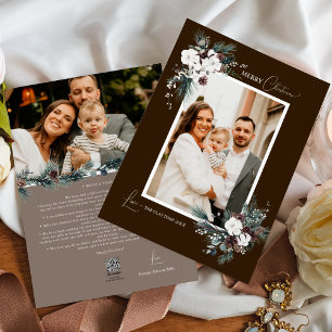 Brown Greenery Vintage Christmas Two Photo Holiday Card