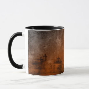 Brown Grey & Black Cemetery Pattern Halloween Mug
