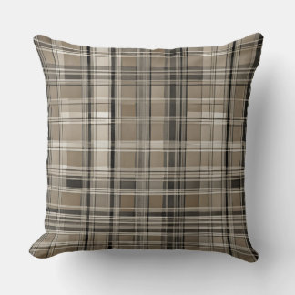 Brown Grey Black Modern Farmhouse Plaid Cushion