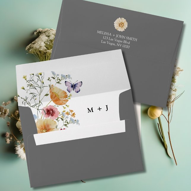 Brown Grey Boho Elegant Wildflower Wedding  Envelope (Creator Uploaded)