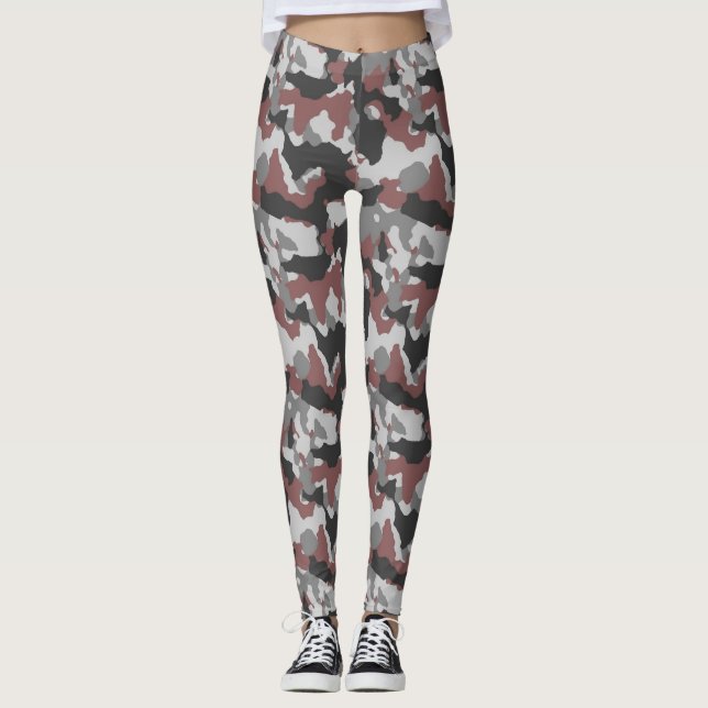 Brown Grey Camouflage Women's Leggings (Front)