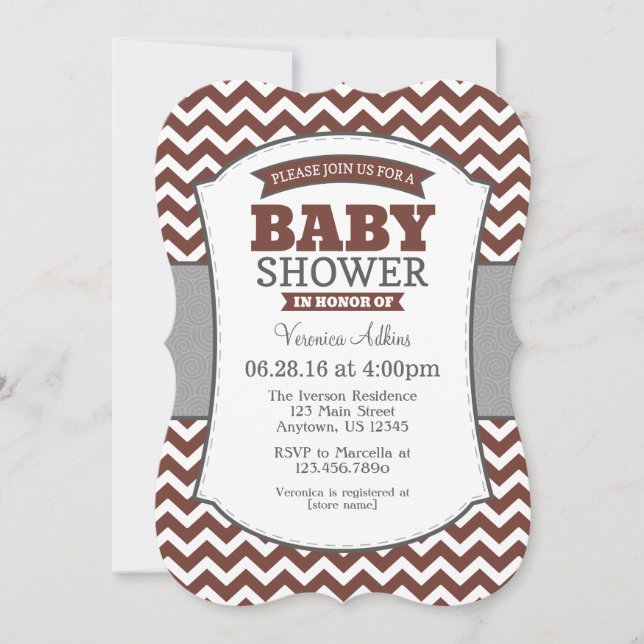 Brown Grey Chevron Baby Shower Invitation (Front)