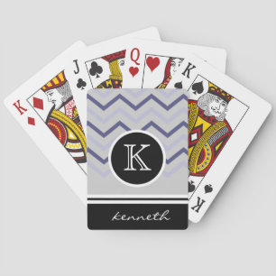 Brown Grey Chevron Black Monogram Name Custom Playing Cards