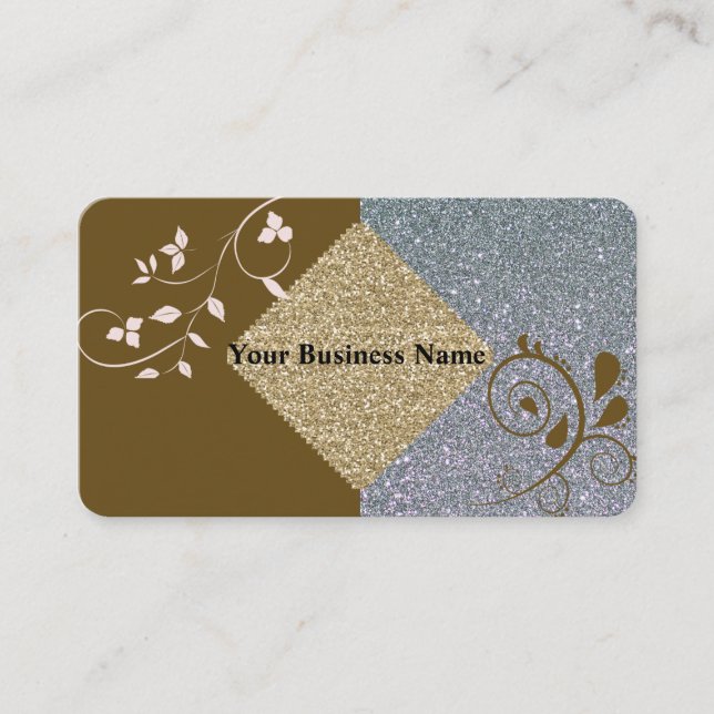 Brown Grey Gold Sparkle Business Card (Front)
