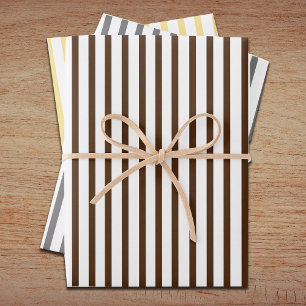 Brown, Grey, Gold Stripes Set of 3 Wrapping Paper Sheet